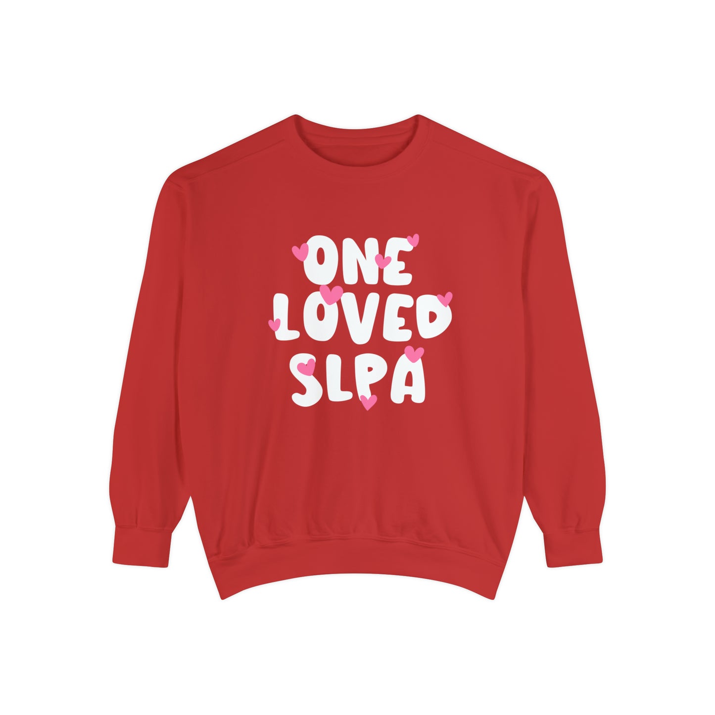 One Loved SLPA Hearts Comfort Colors Sweatshirt