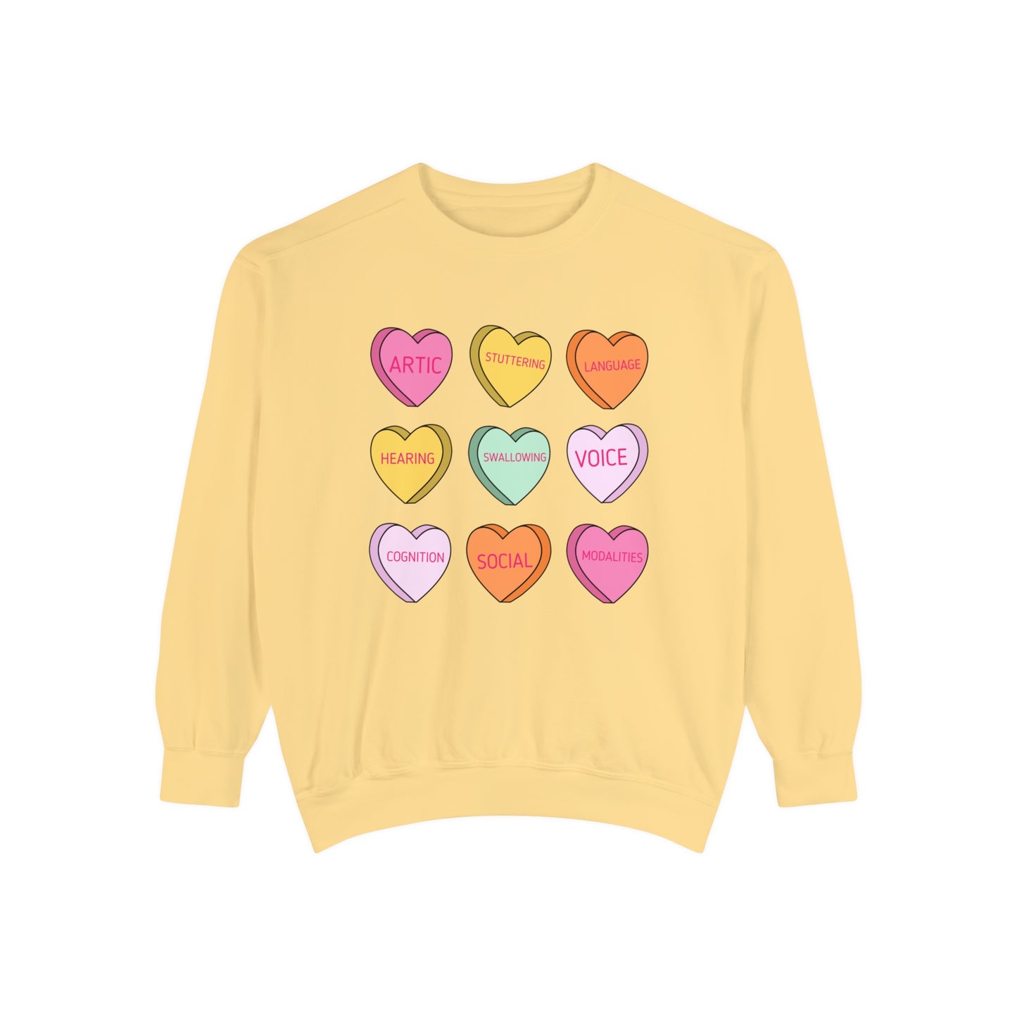 Speech Scope Candy Hearts Comfort Colors Sweatshirt