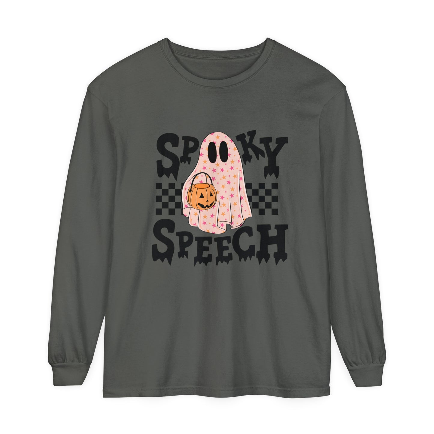 Spooky Speech Checkerboard Long Sleeve Comfort Colors T-Shirt