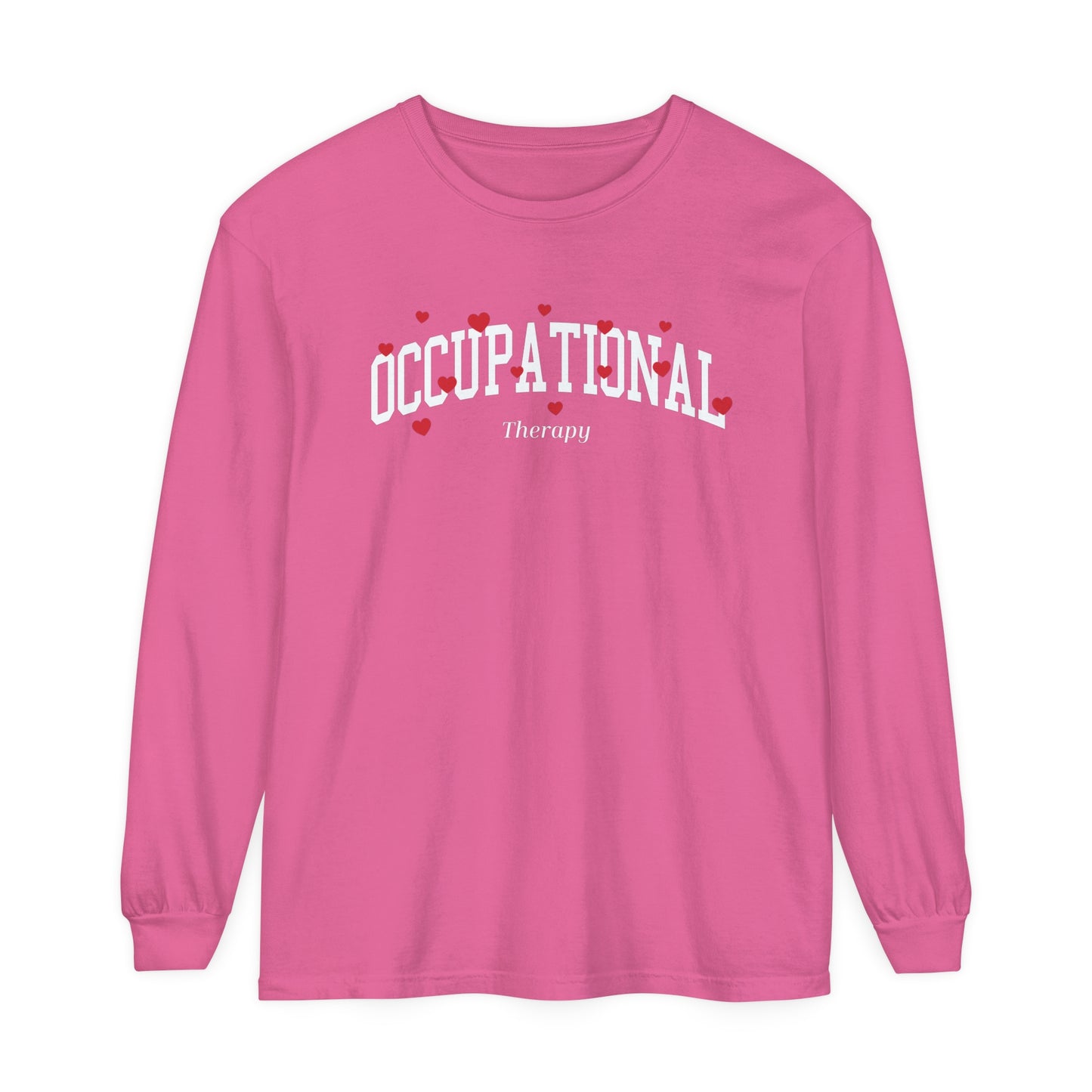Occupational Therapy Varsity Hearts Long Sleeve Comfort Colors T-Shirt