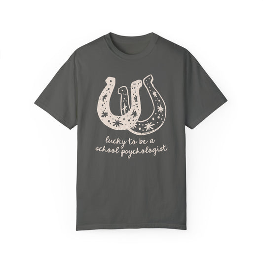 Lucky School Psychologist Horseshoe Comfort Colors T-Shirt