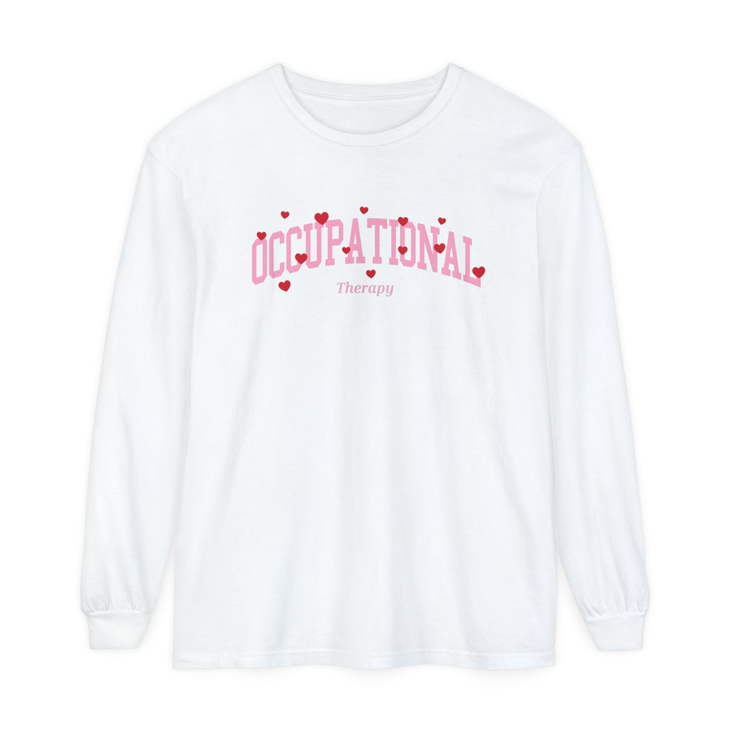 Occupational Therapy Varsity Hearts Long Sleeve Comfort Colors T-Shirt