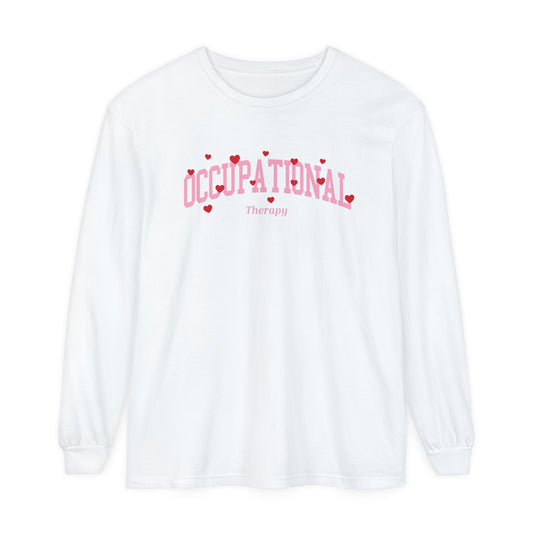 Occupational Therapy Varsity Hearts Long Sleeve Comfort Colors T-Shirt