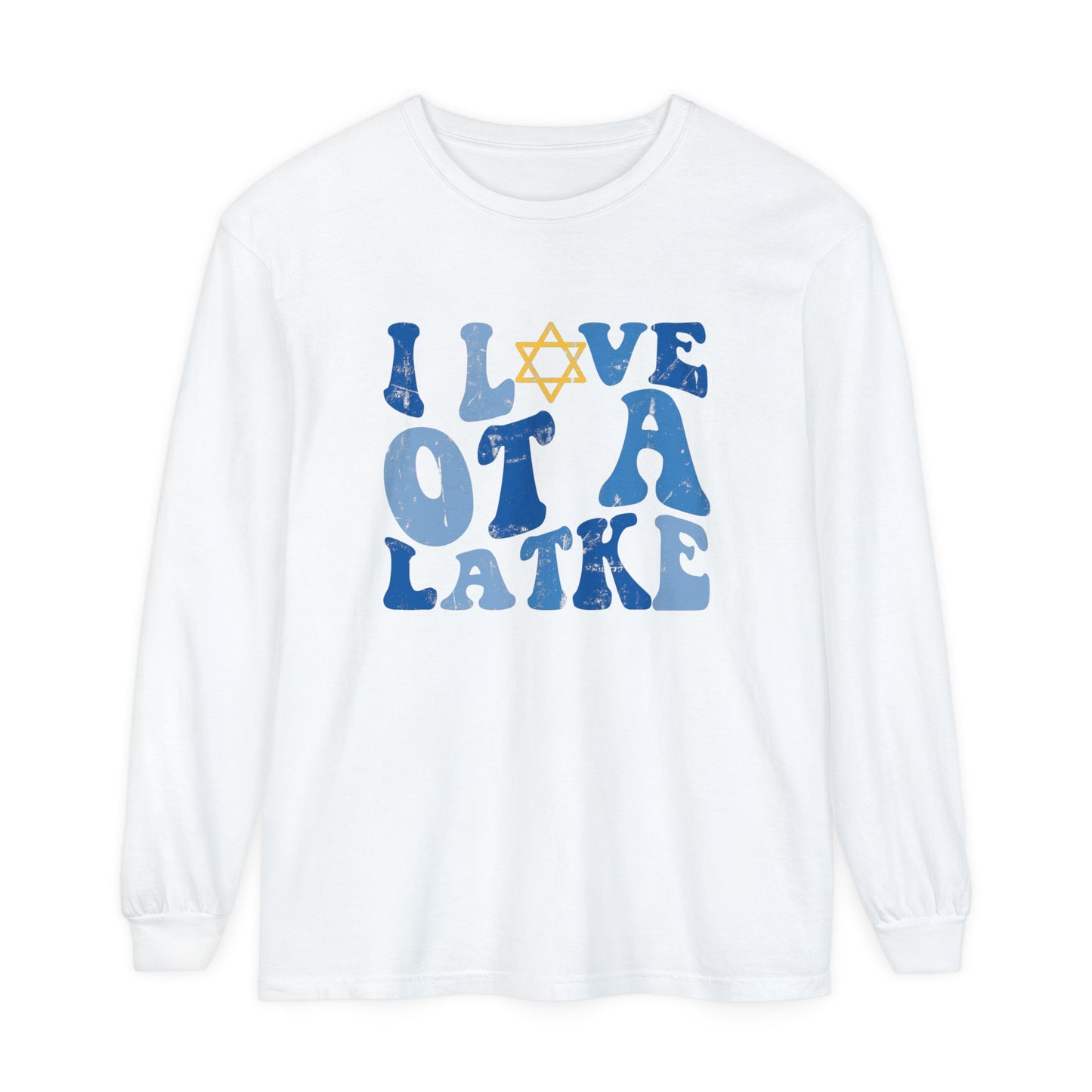 I Love OT a Latke Distressed Long Sleeve Comfort Colors T-Shirt