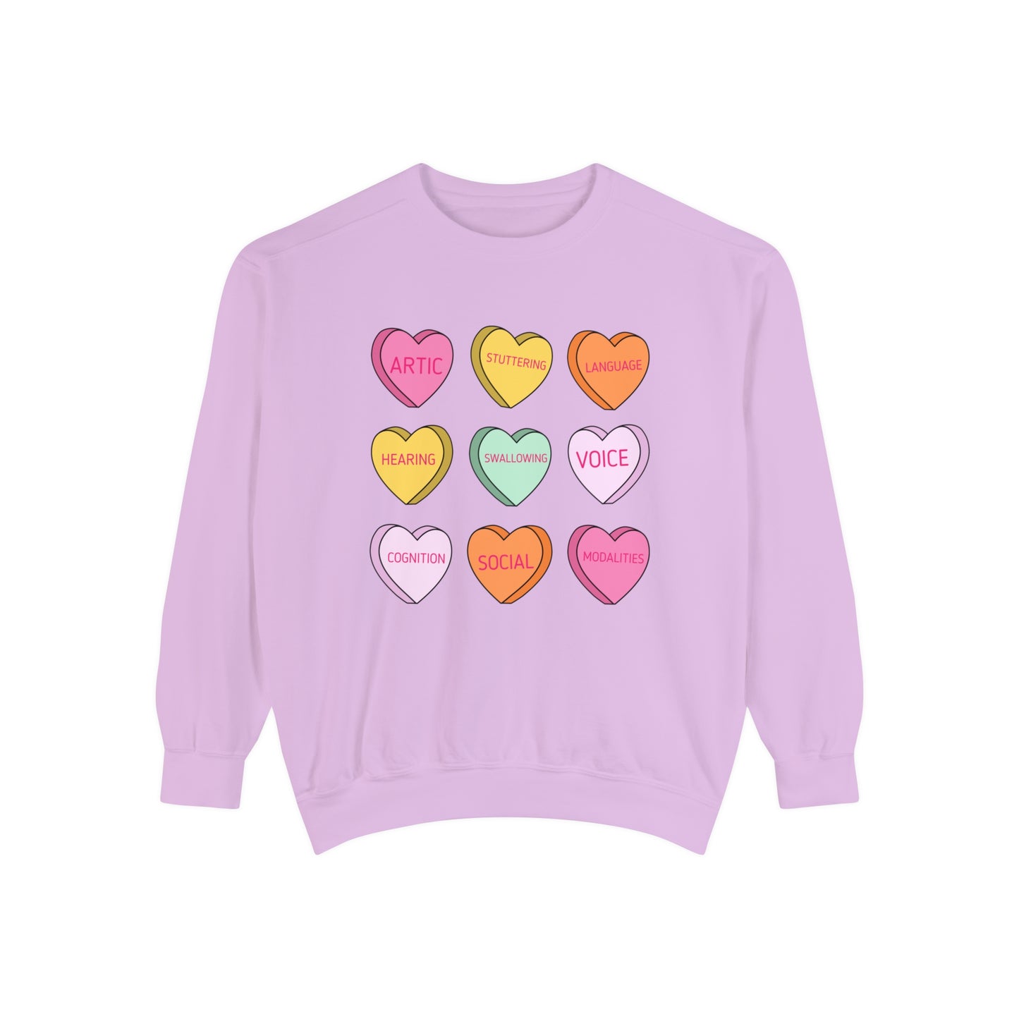 Speech Scope Candy Hearts Comfort Colors Sweatshirt