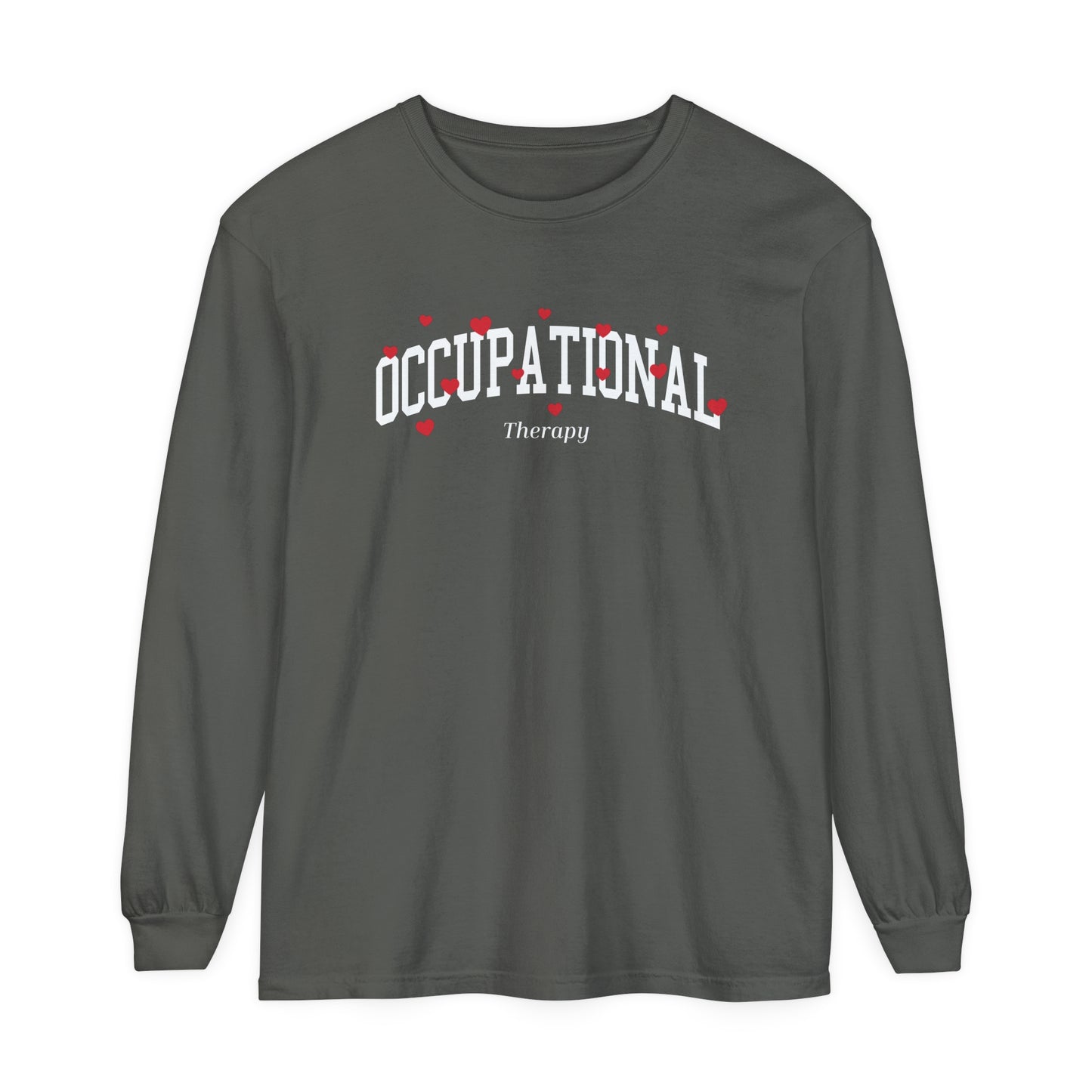 Occupational Therapy Varsity Hearts Long Sleeve Comfort Colors T-Shirt