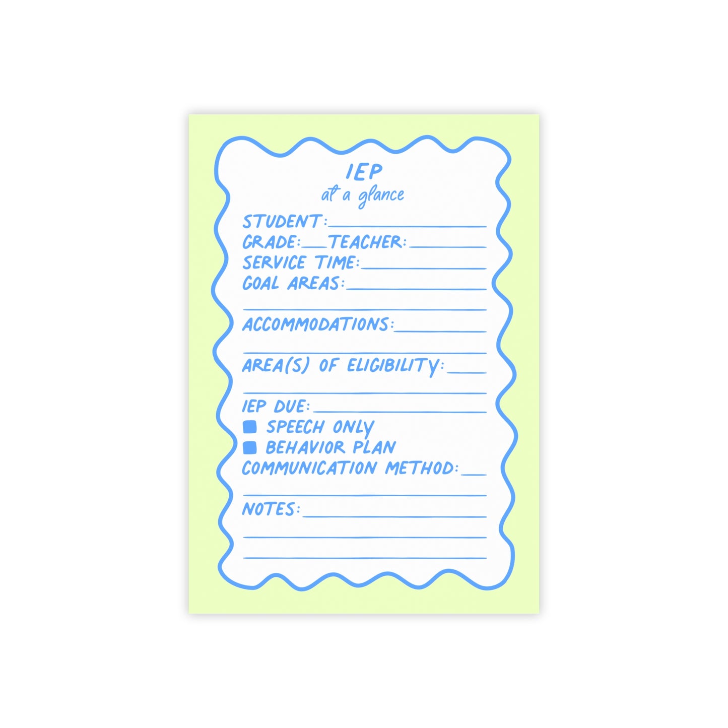 IEP At A Glance Post-it® Note Pad | Blue & Green