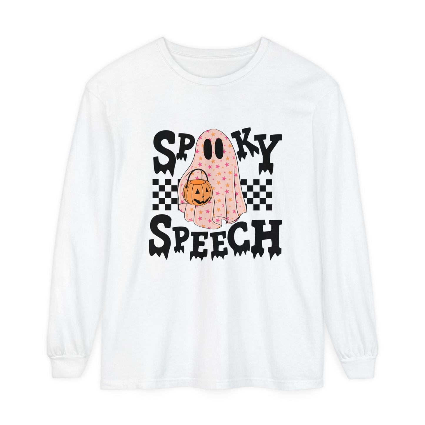 Spooky Speech Checkerboard Long Sleeve Comfort Colors T-Shirt