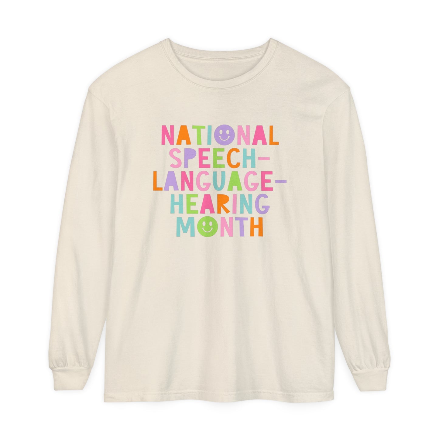 Colorful National Speech-Language-Hearing Month Long Sleeve Comfort Colors T-Shirt