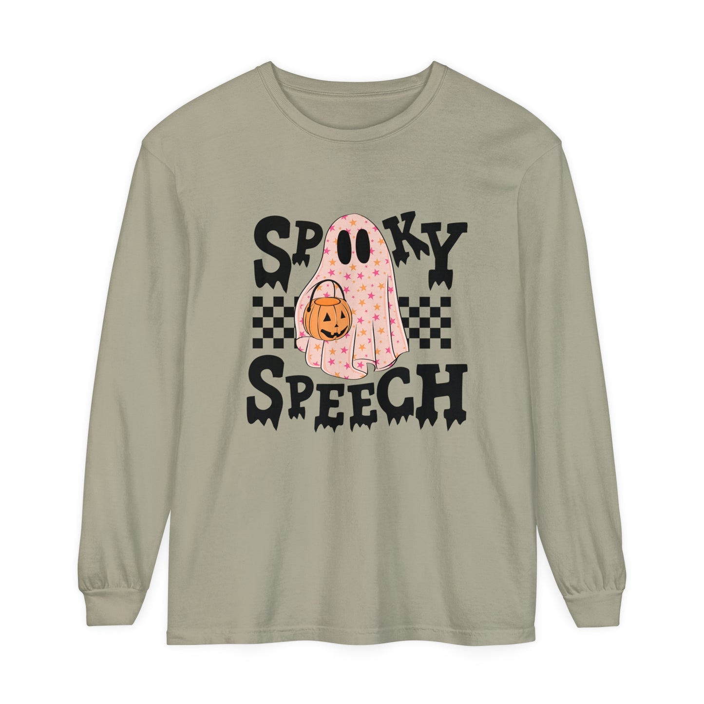 Spooky Speech Checkerboard Long Sleeve Comfort Colors T-Shirt