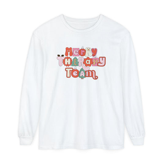 Merry Therapy Team Retro Holiday Long Sleeve Comfort Colors T-Shirt