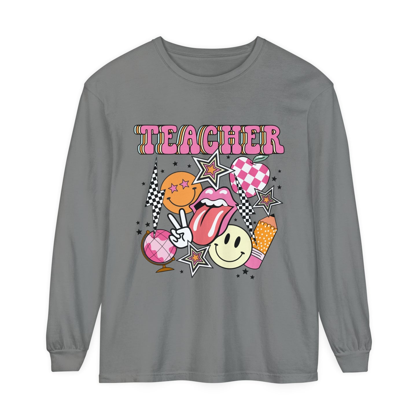 Retro Teacher Long Sleeve Comfort Colors T-shirt