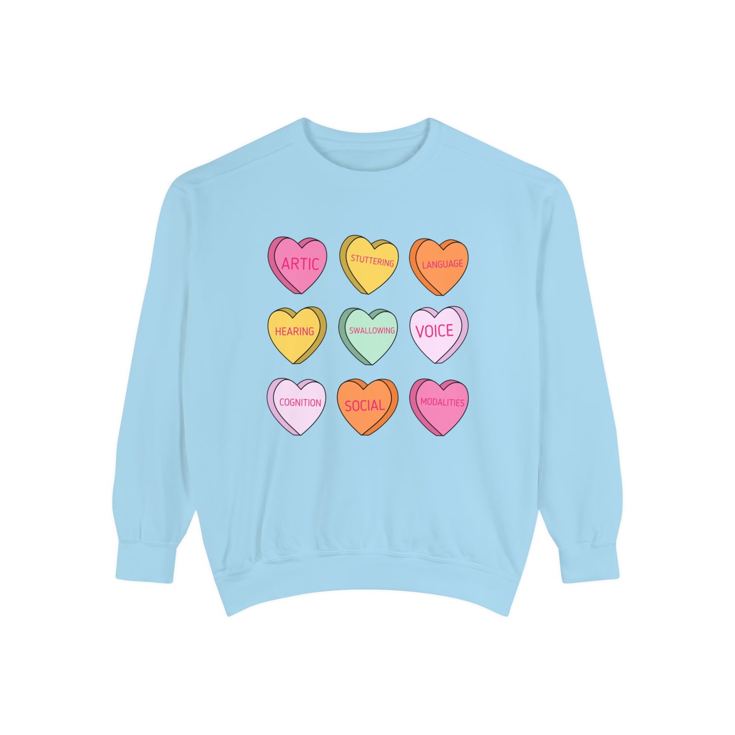 Speech Scope Candy Hearts Comfort Colors Sweatshirt