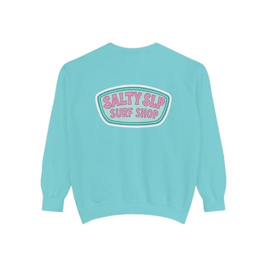 Salty SLP Surf Shop Comfort Colors Sweatshirt | Front and Back Print