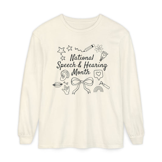 National Speech & Hearing Month Doodles Long Sleeve Comfort Colors T-Shirt