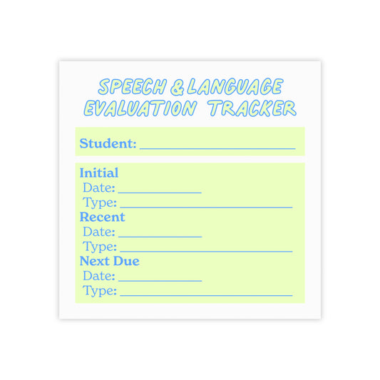 Speech/Language Evaluation Tracker Post-it® | Green & Blue