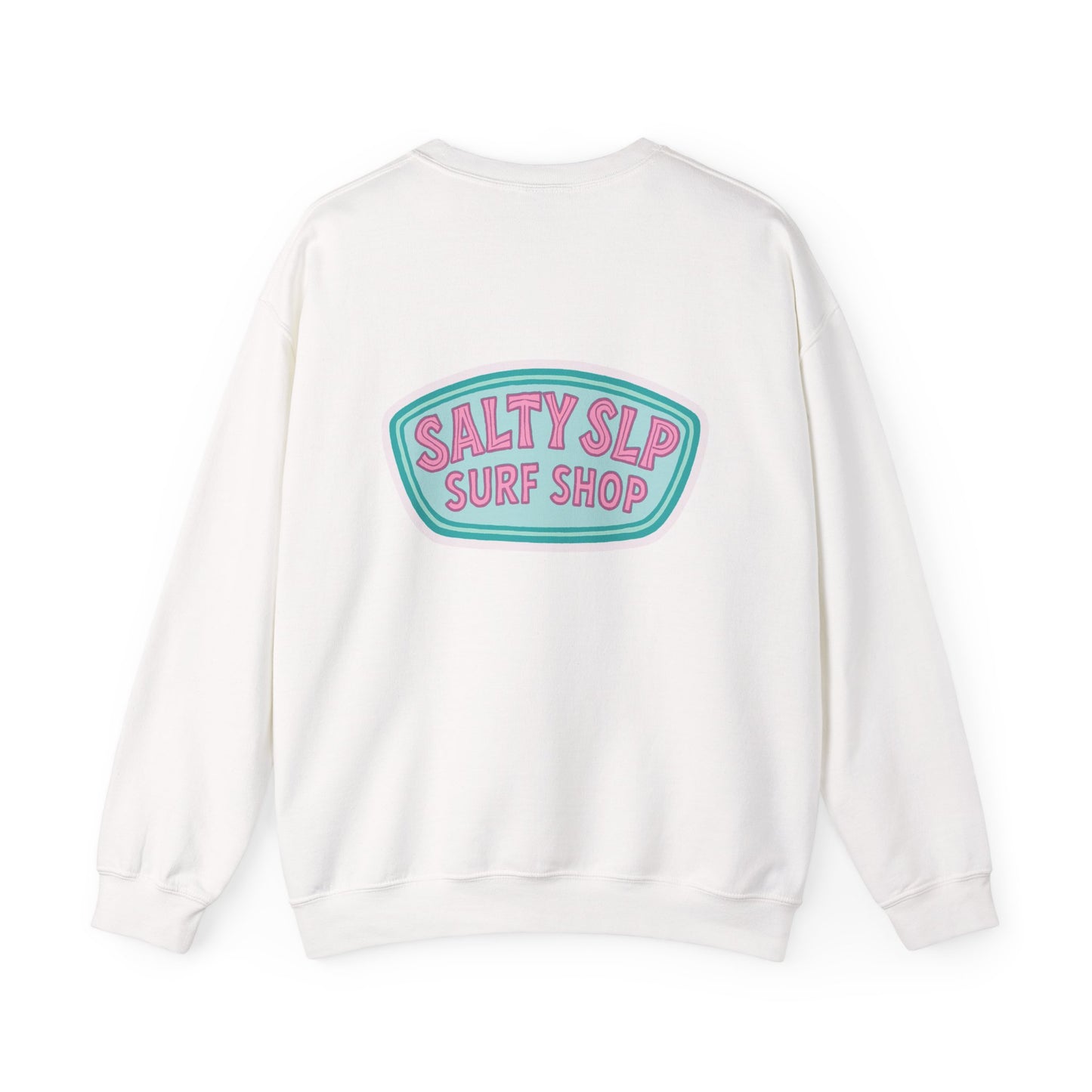 Salty SLP Surf Shop Crewneck Sweatshirt | Front and Back Print