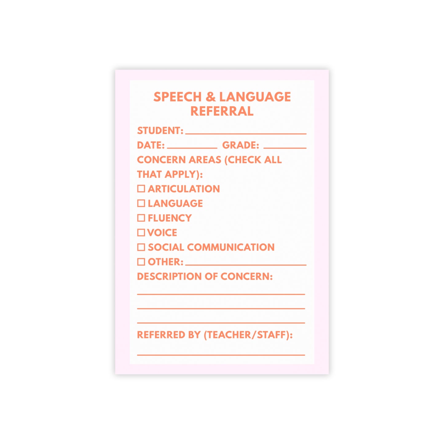 Speech & Language Referral Post-it® Note Pad | Pink & Coral