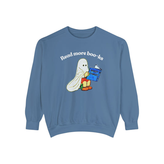 Read More Boo-ks Distressed Comfort Colors Sweatshirt