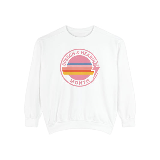 Speech & Hearing Month Retro Stripes Comfort Colors Sweatshirt