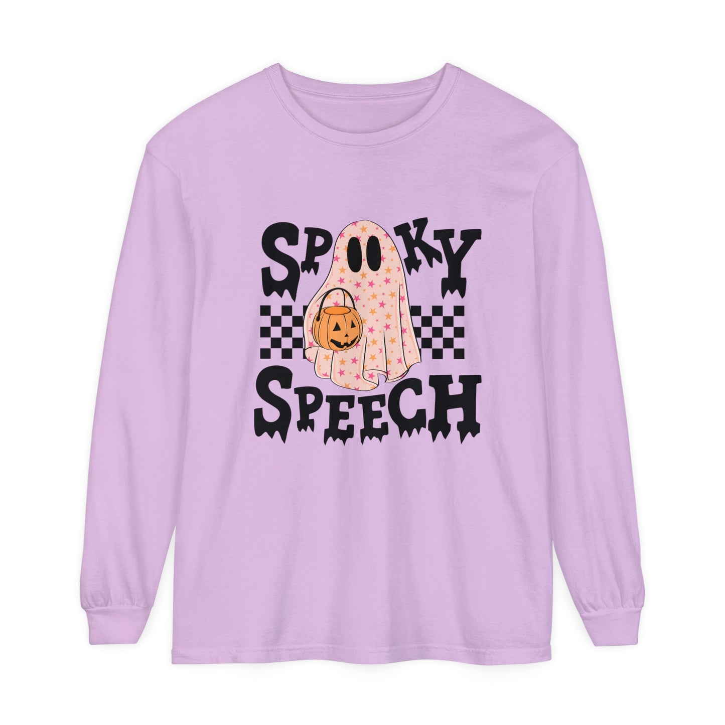 Spooky Speech Checkerboard Long Sleeve Comfort Colors T-Shirt