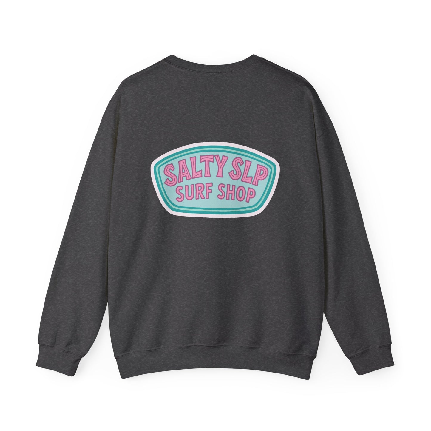 Salty SLP Surf Shop Crewneck Sweatshirt | Front and Back Print