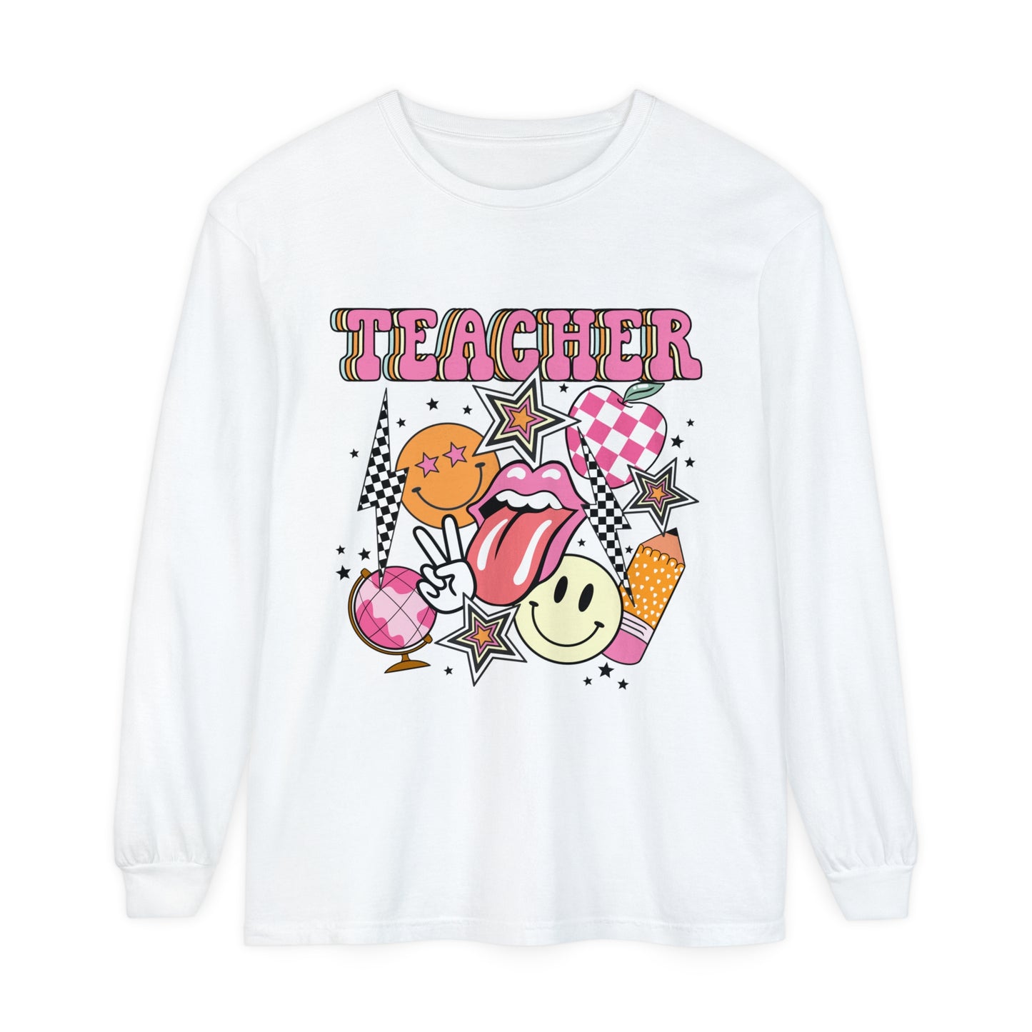 Retro Teacher Long Sleeve Comfort Colors T-shirt