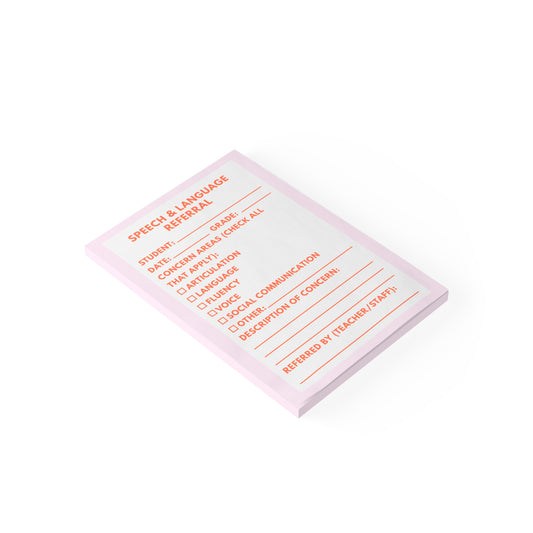 Speech & Language Referral Post-it® Note Pad | Pink & Coral