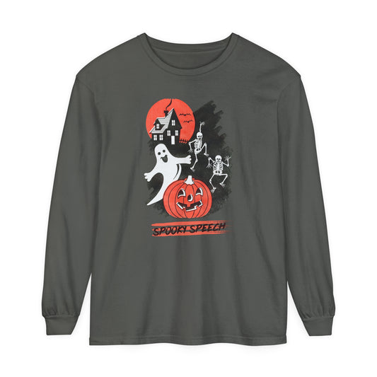 Spooky Speech Distressed Long Sleeve Comfort Colors T-Shirt