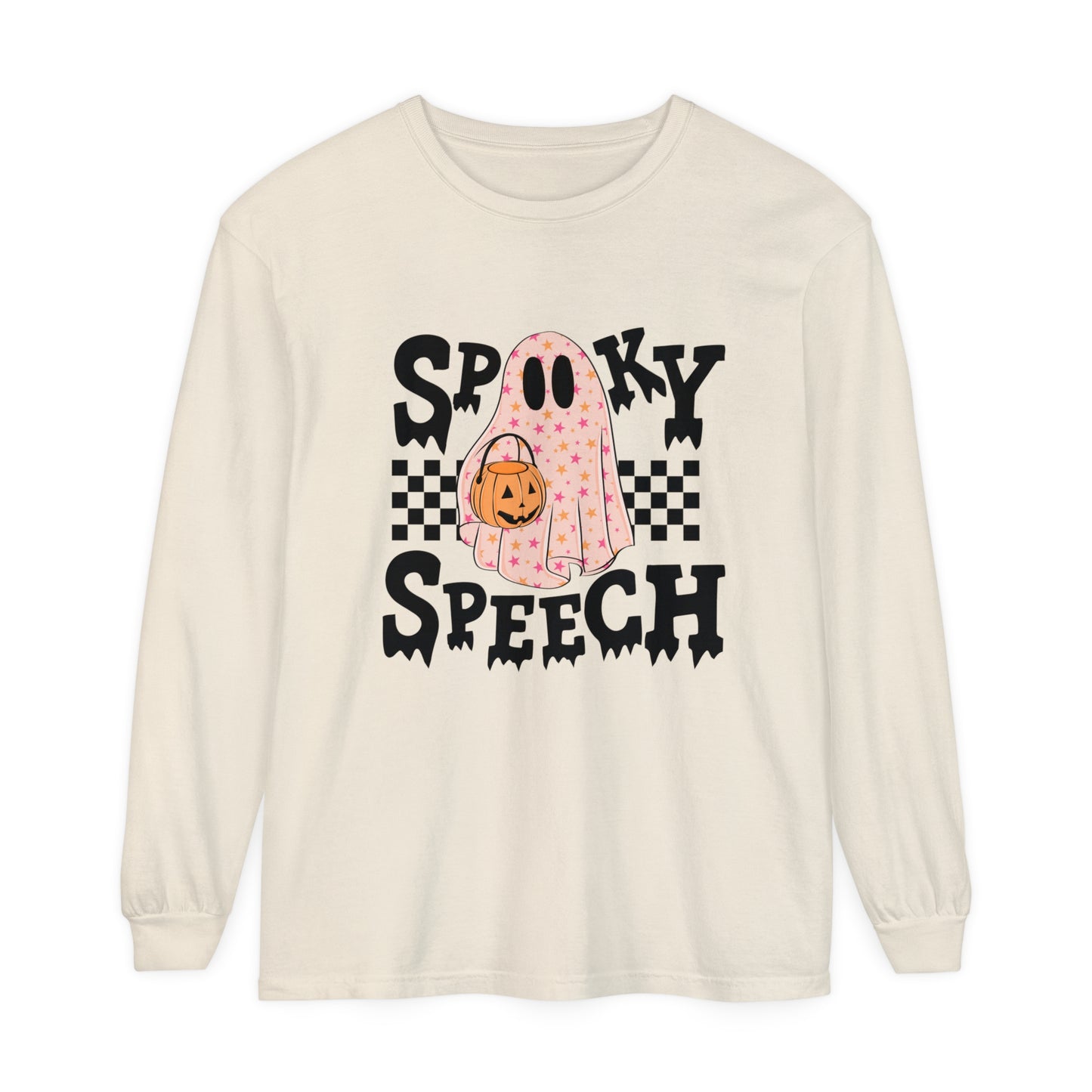 Spooky Speech Checkerboard Long Sleeve Comfort Colors T-Shirt