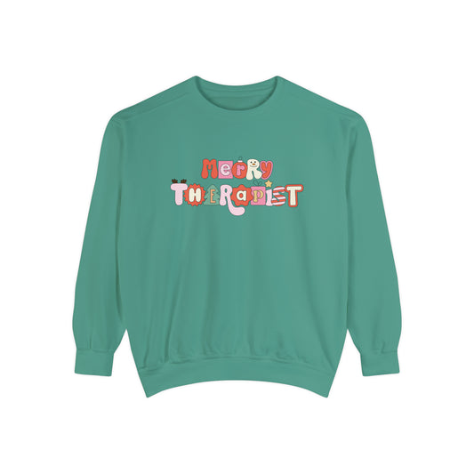 Merry Therapist Retro Holiday Comfort Colors Sweatshirt