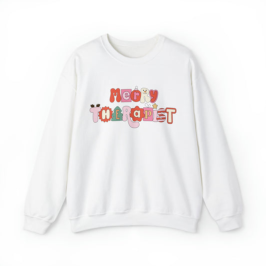 Merry Therapist Retro Holiday Crewneck Sweatshirt