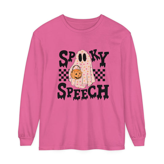Spooky Speech Checkerboard Long Sleeve Comfort Colors T-Shirt