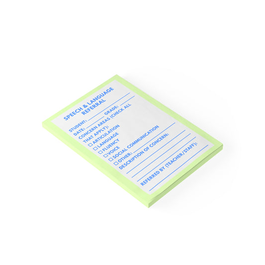 Speech & Language Referral Post-it® Note Pad | Green & Blue