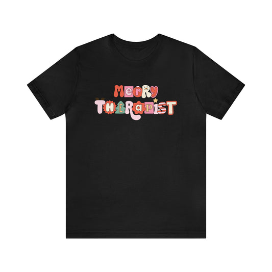 Merry Therapist Retro Holiday Speech Jersey T-Shirt