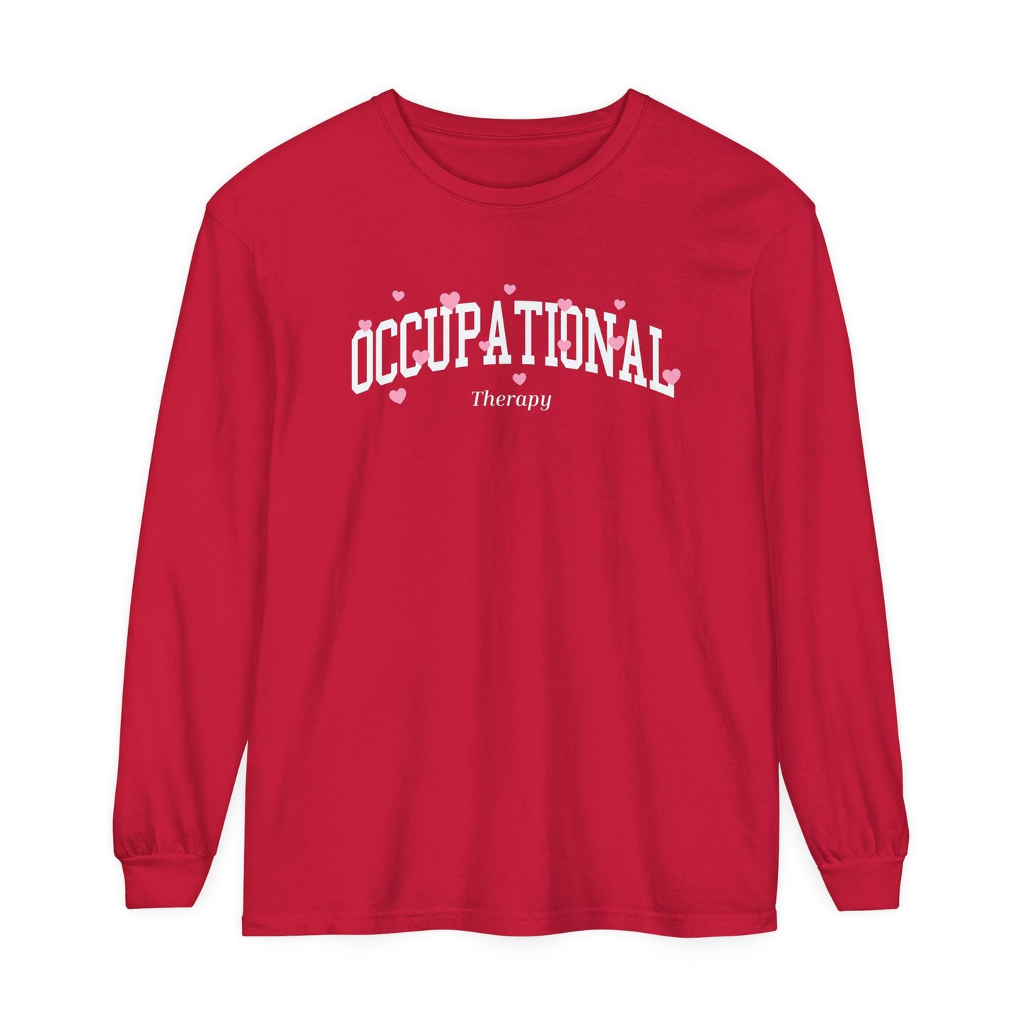 Occupational Therapy Varsity Hearts Long Sleeve Comfort Colors T-Shirt