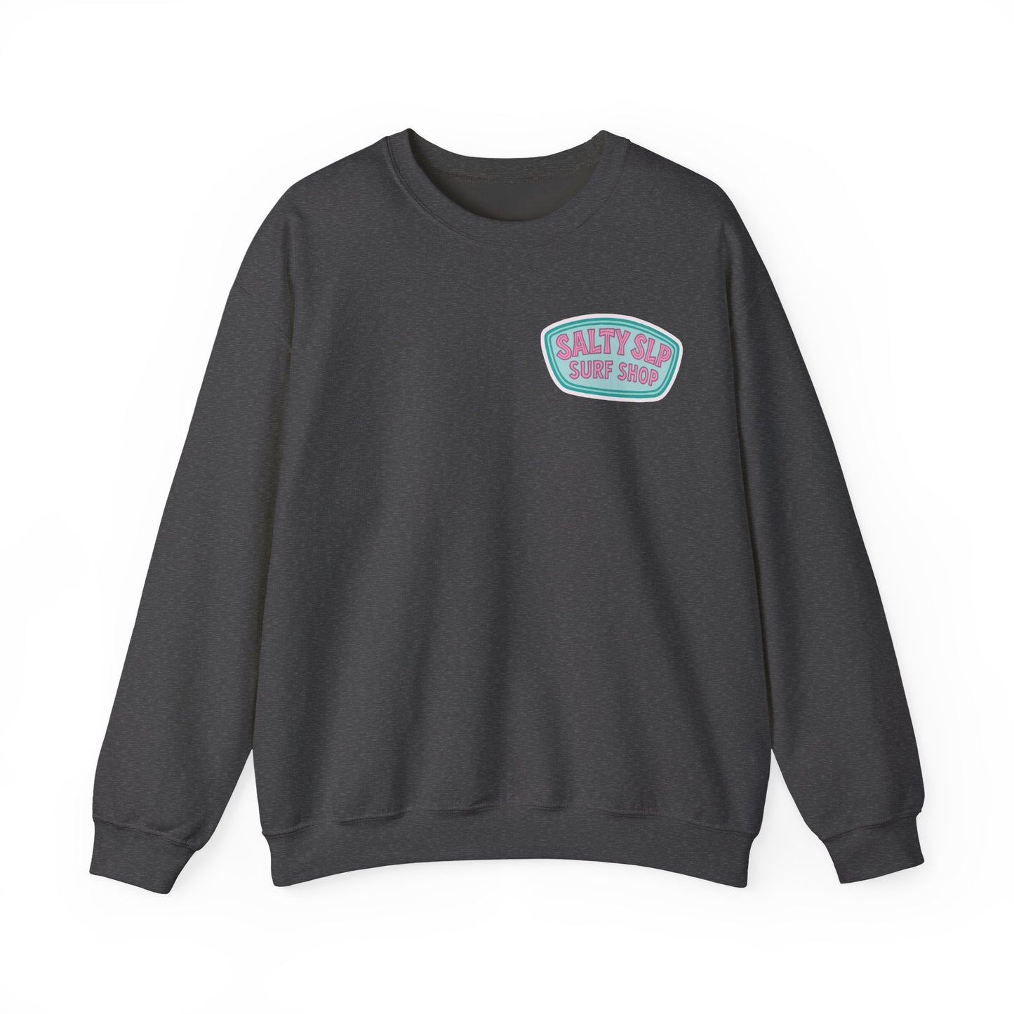Salty SLP Surf Shop Crewneck Sweatshirt | Front and Back Print