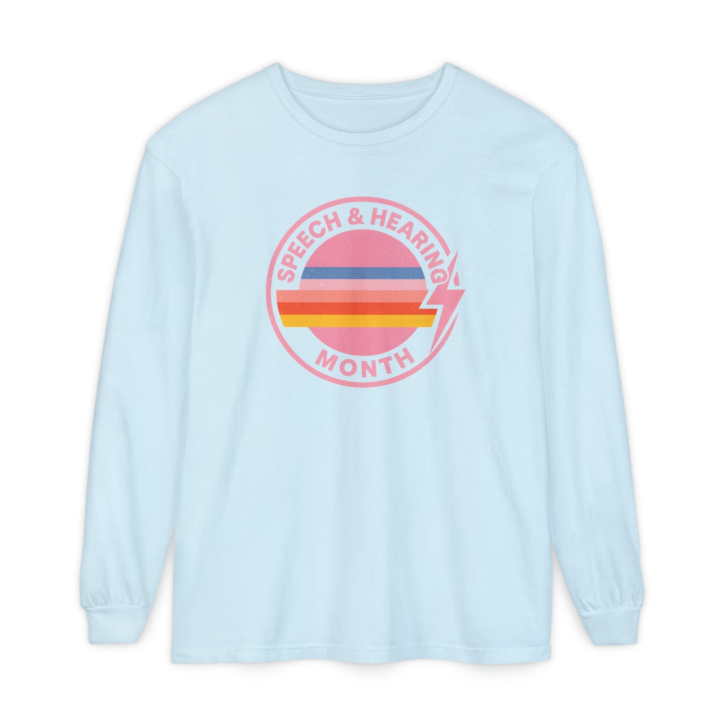 Speech & Hearing Month Retro Stripes Long Sleeve Comfort Colors T-Shirt
