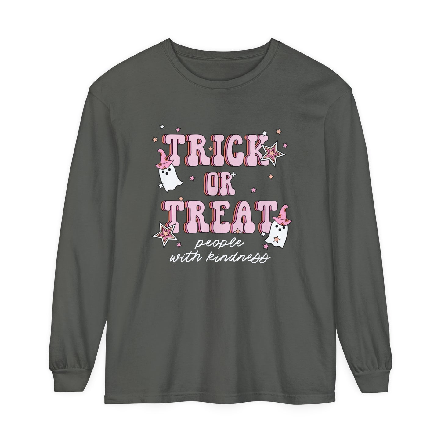 Trick or Treat People With Kindness Long Sleeve Comfort Colors T-Shirt