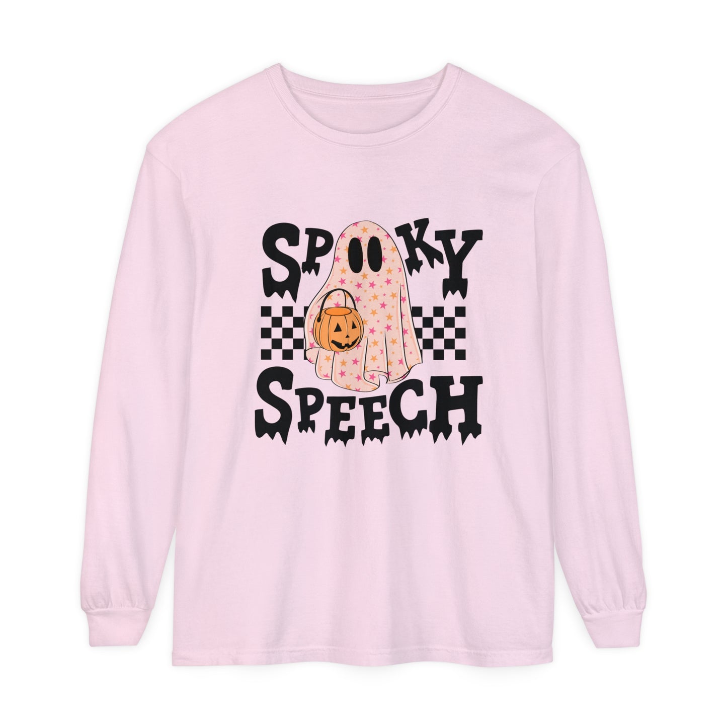 Spooky Speech Checkerboard Long Sleeve Comfort Colors T-Shirt