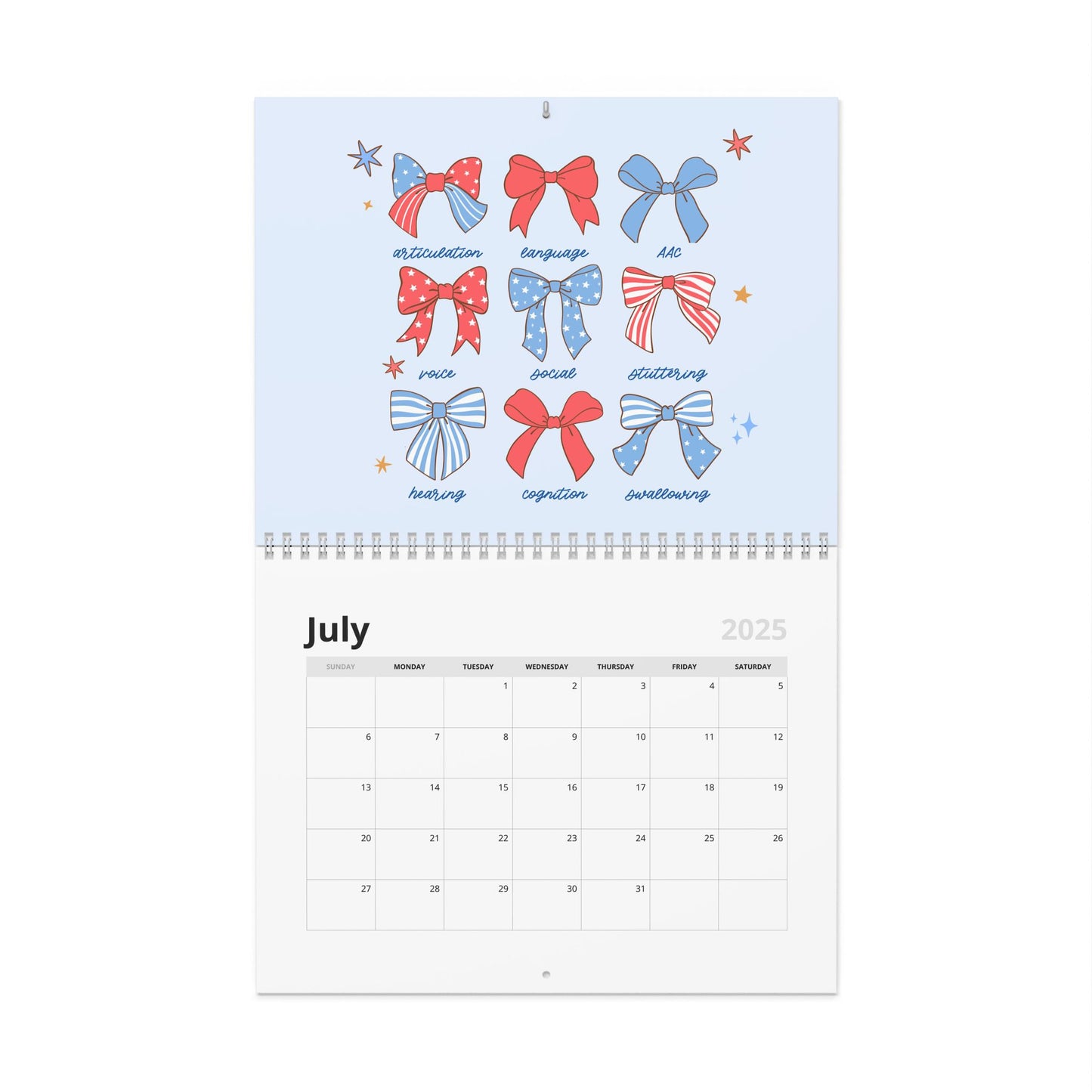 Speech-Language Pathology 2025-2026 School Year Wall Calendar