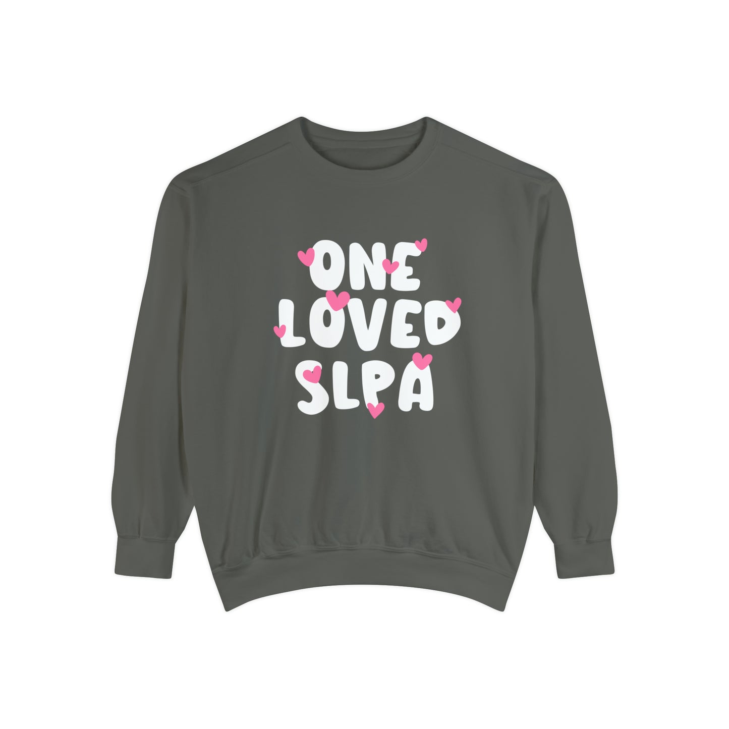 One Loved SLPA Hearts Comfort Colors Sweatshirt
