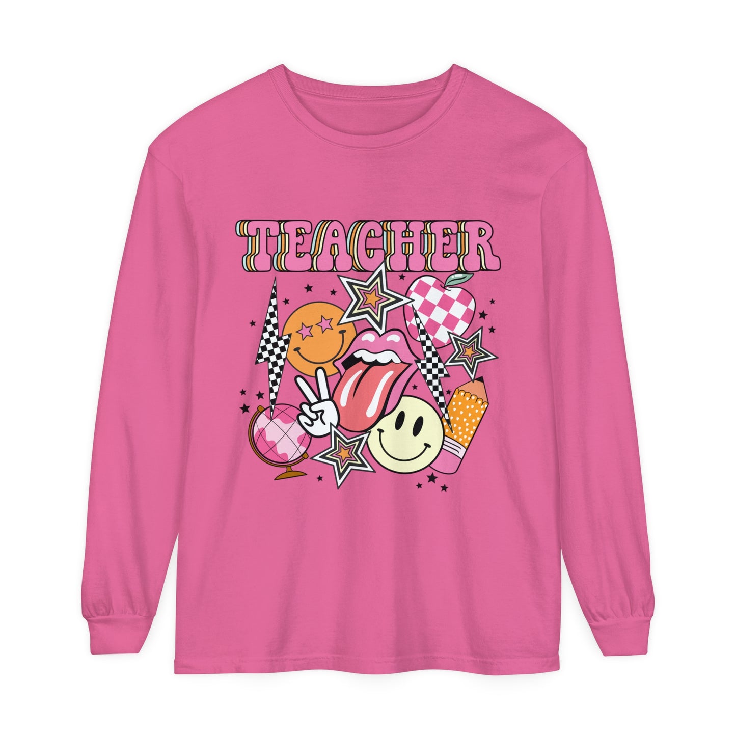 Retro Teacher Long Sleeve Comfort Colors T-shirt