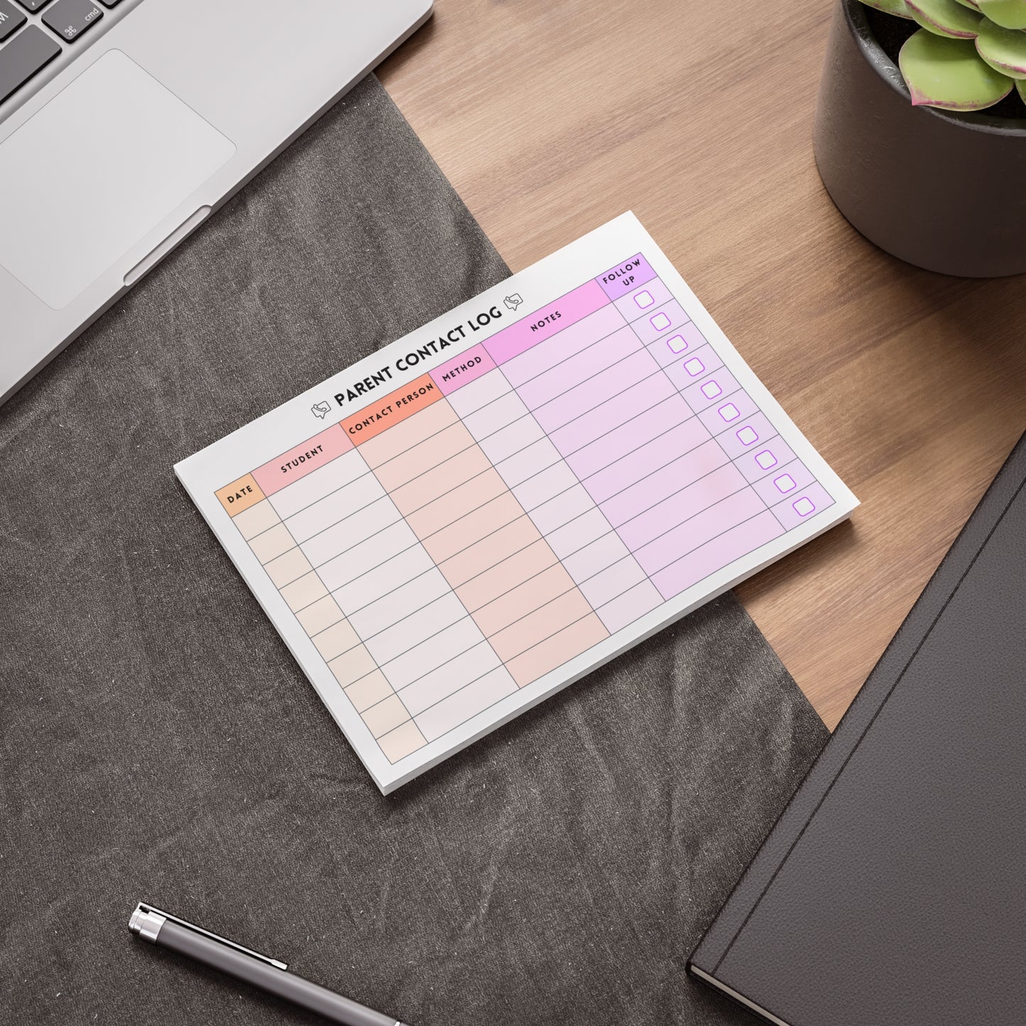 Parent Contact Log Post-it® Note Pad | Pink & Coral