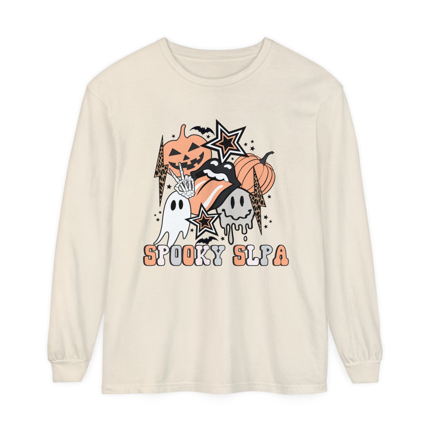 Spooky SLPA Retro Halloween Long Sleeve Comfort Colors T-Shirt