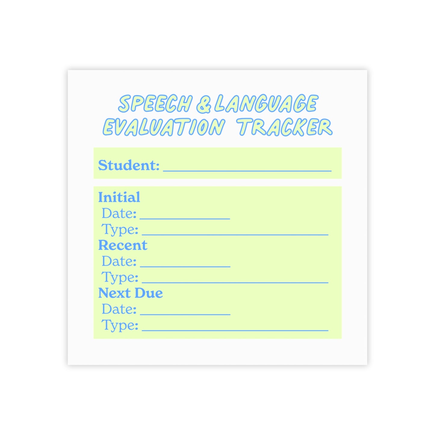 Speech/Language Evaluation Tracker Post-it® | Green & Blue