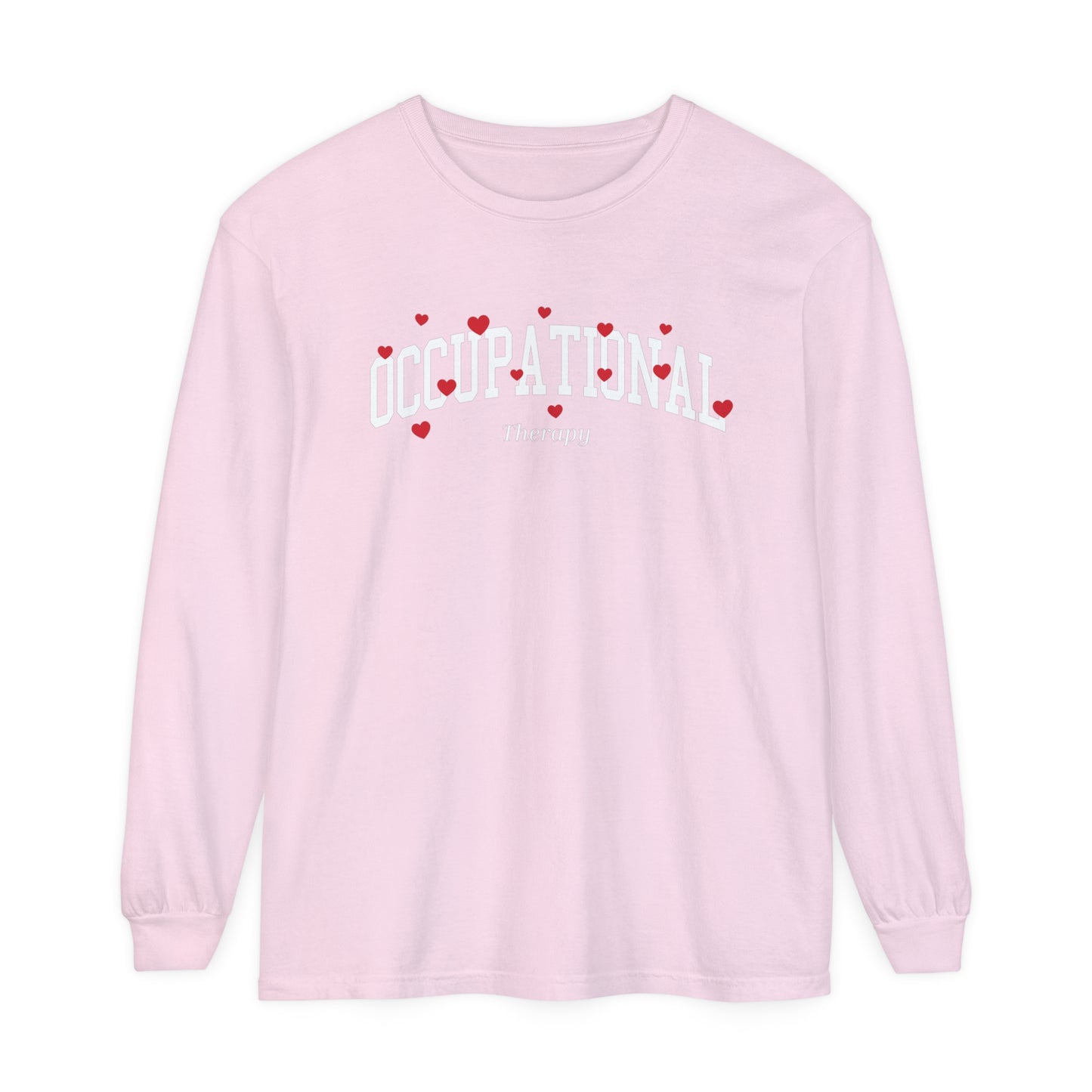 Occupational Therapy Varsity Hearts Long Sleeve Comfort Colors T-Shirt