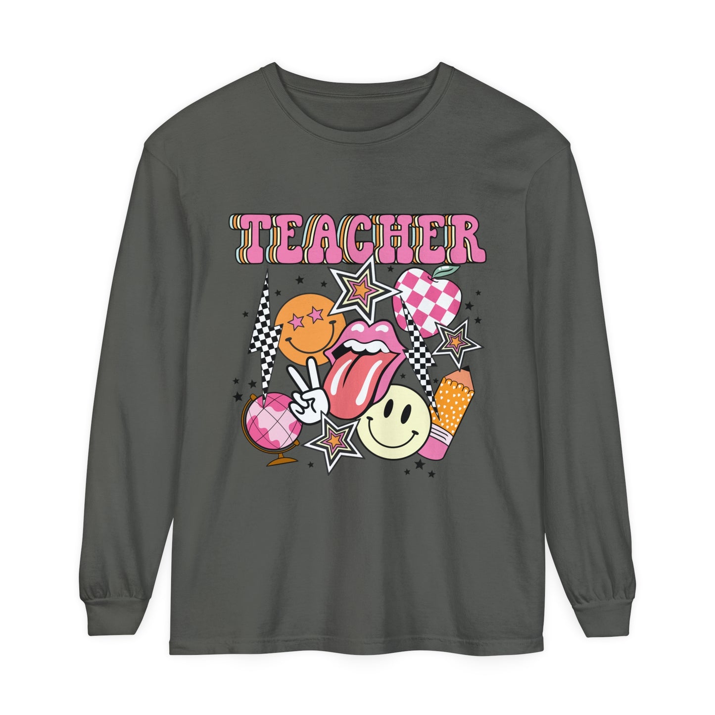 Retro Teacher Long Sleeve Comfort Colors T-shirt