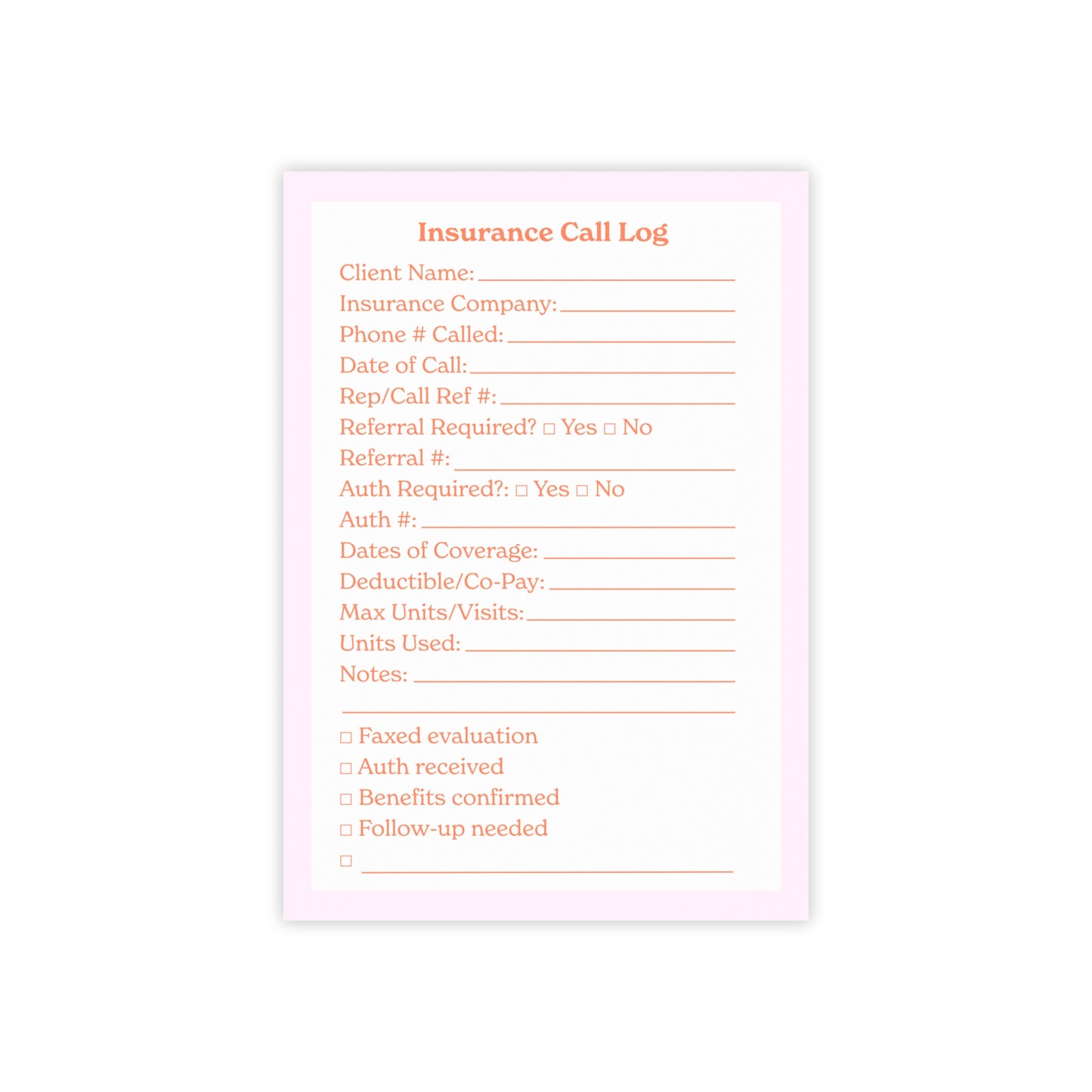 Private Practice Insurance Call Log Post-it®
