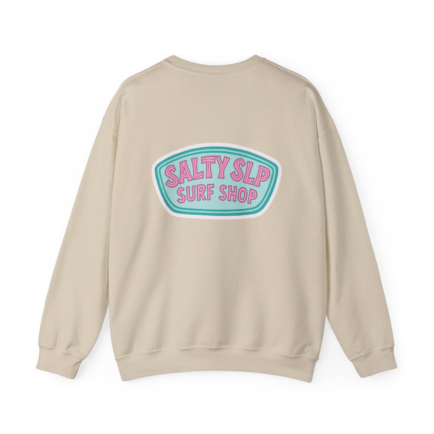 Salty SLP Surf Shop Crewneck Sweatshirt | Front and Back Print